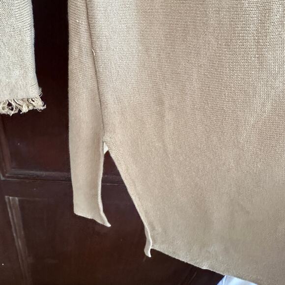 J. JILL | Camel Tan Linen Blend Open Front Raw Cuff Cardigan Sweater | Large - Picture 5 of 7